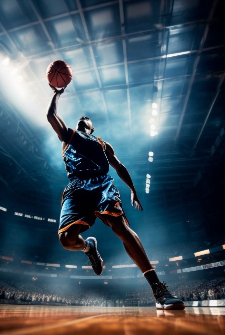 Basketball player on focus whilst scoring in a game